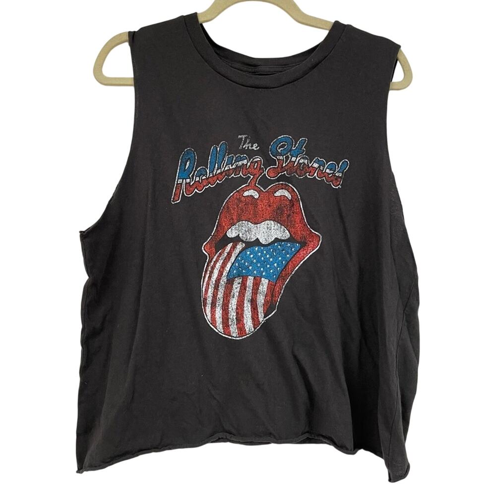 The Rolling Stones Black Cropped Graphic Print Tank Top Womens XXL Sleeveless